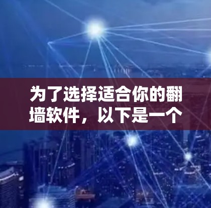 为了选择适合你的翻墙软件，以下是一个综合考虑的因素和建议